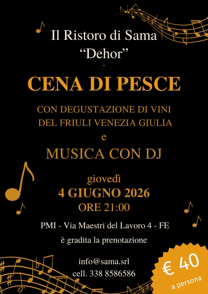 CENA DI PESCE Giovedì 4 Giugno 2026 ore 21:00